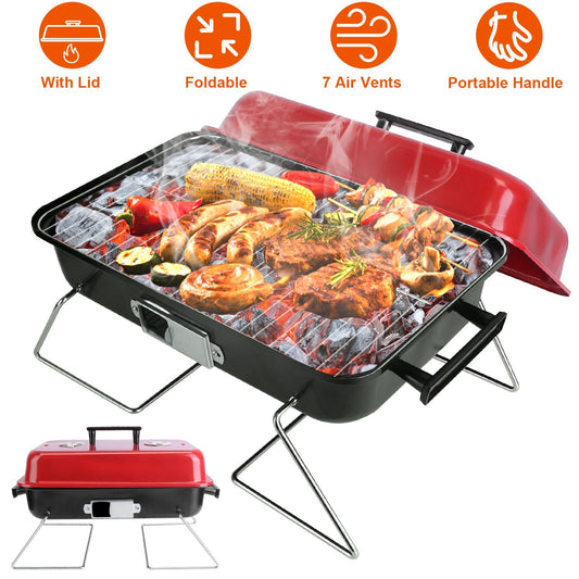 Portable Charcoal Grill β Outdoor Tabletop Small BBQ Smoker with Folding Lid | Perfect for Camping, Picnics & Beach