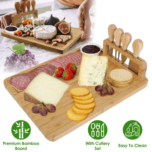 Bamboo Cheese Board & Charcuterie Platter β Serving Tray with Cutlery Set | Perfect for Weddings, Birthdays & Christmas