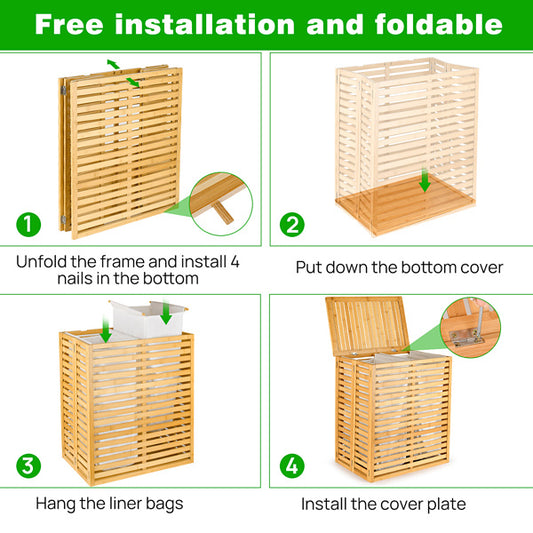 Bamboo Laundry Basket with Lid β Foldable Laundry Hamper with 2 Removable Lined Sections for Bathroom, Bedroom & Laundry Room