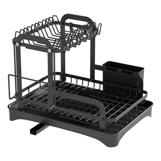 2-Tier Dish Drying Rack – Rustproof Kitchen Organizer with Drainboard & Utensil Holder
