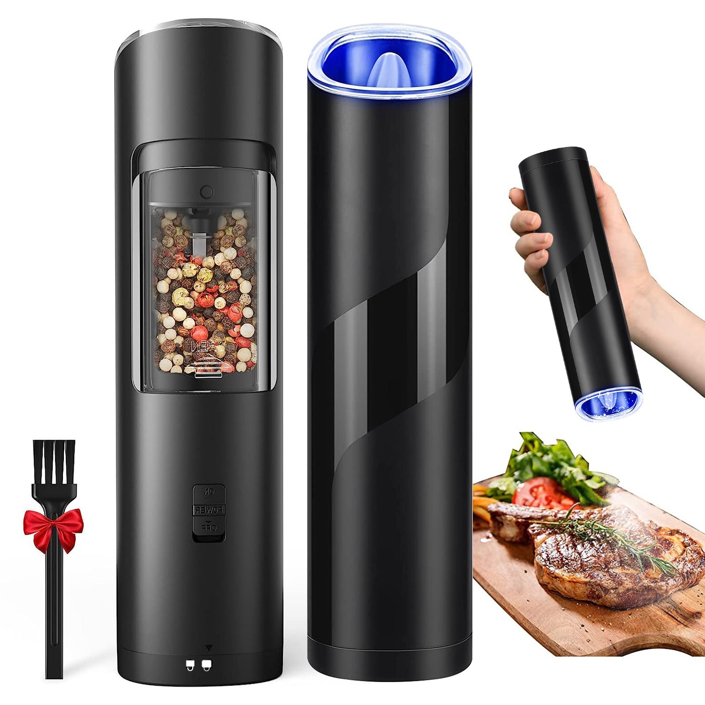 Electric Salt & Pepper Grinder – Automatic Gravity Sensor | Adjustable Coarseness & LED Light