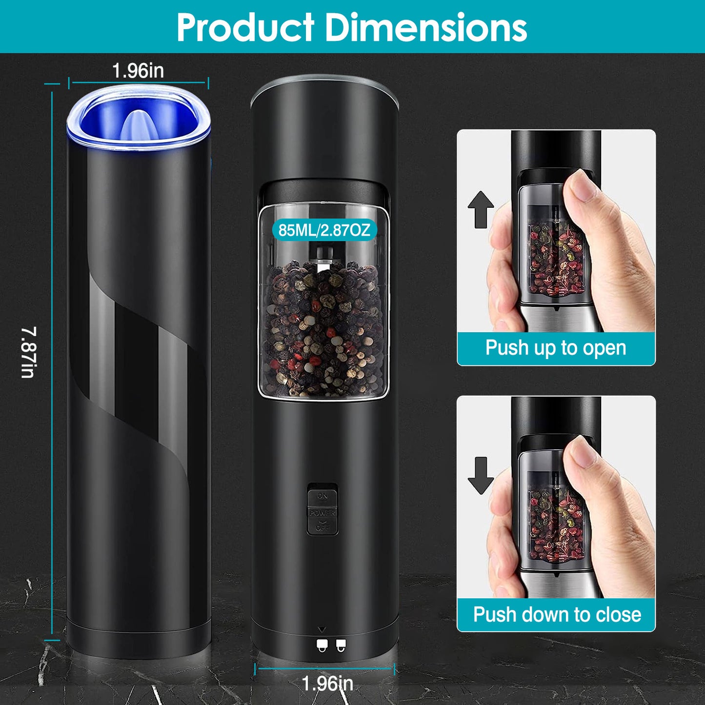 Electric Salt & Pepper Grinder – Automatic Gravity Sensor | Adjustable Coarseness & LED Light