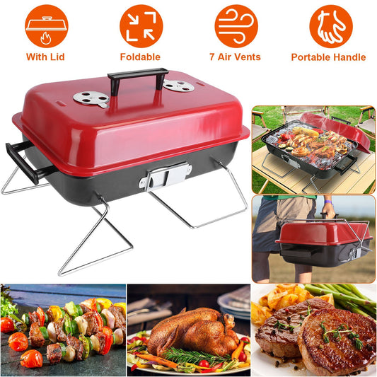 Portable Charcoal Grill – Outdoor Tabletop Small BBQ Smoker with Folding Lid | Perfect for Camping, Picnics & Beach