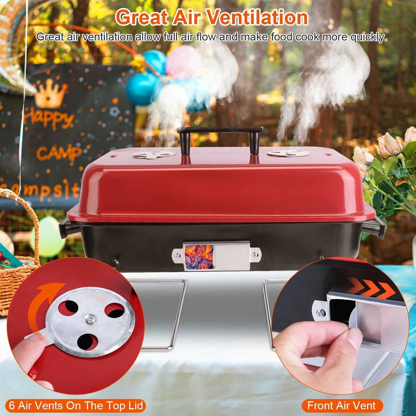 Portable Charcoal Grill – Outdoor Tabletop Small BBQ Smoker with Folding Lid | Perfect for Camping, Picnics & Beach