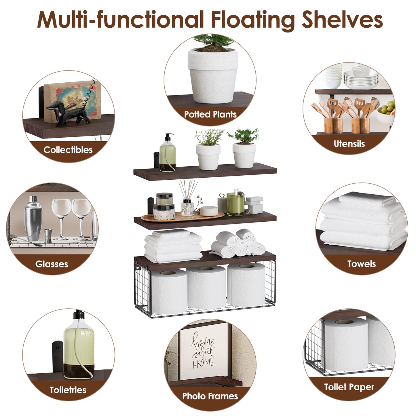 2 In 1 Floating Shelves Wall Mounted with Storage Basket – Bathroom, Bedroom, Kitchen & Office Wall