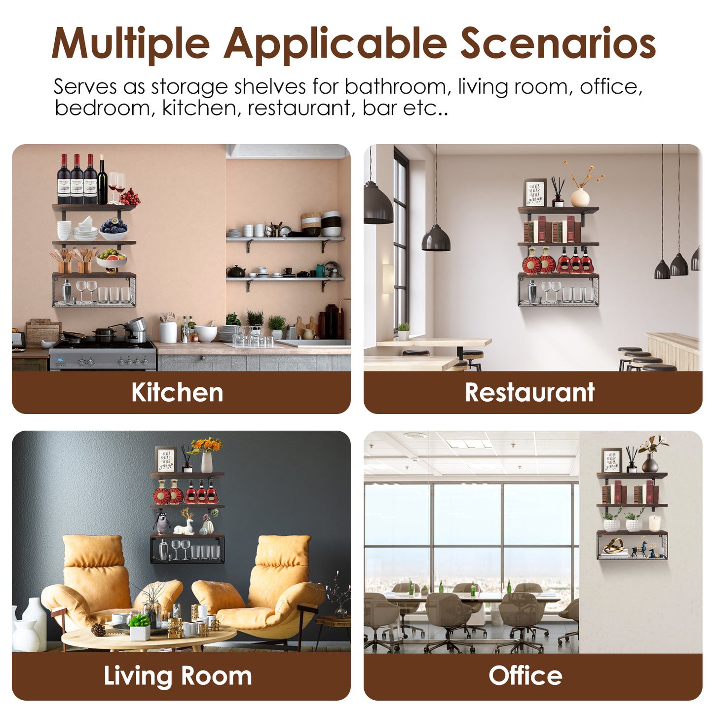 2 In 1 Floating Shelves Wall Mounted with Storage Basket – Bathroom, Bedroom, Kitchen & Office Wall