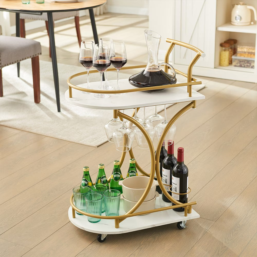 2-Tier Bar Cart with Wheels – Modern Home Serving Trolley