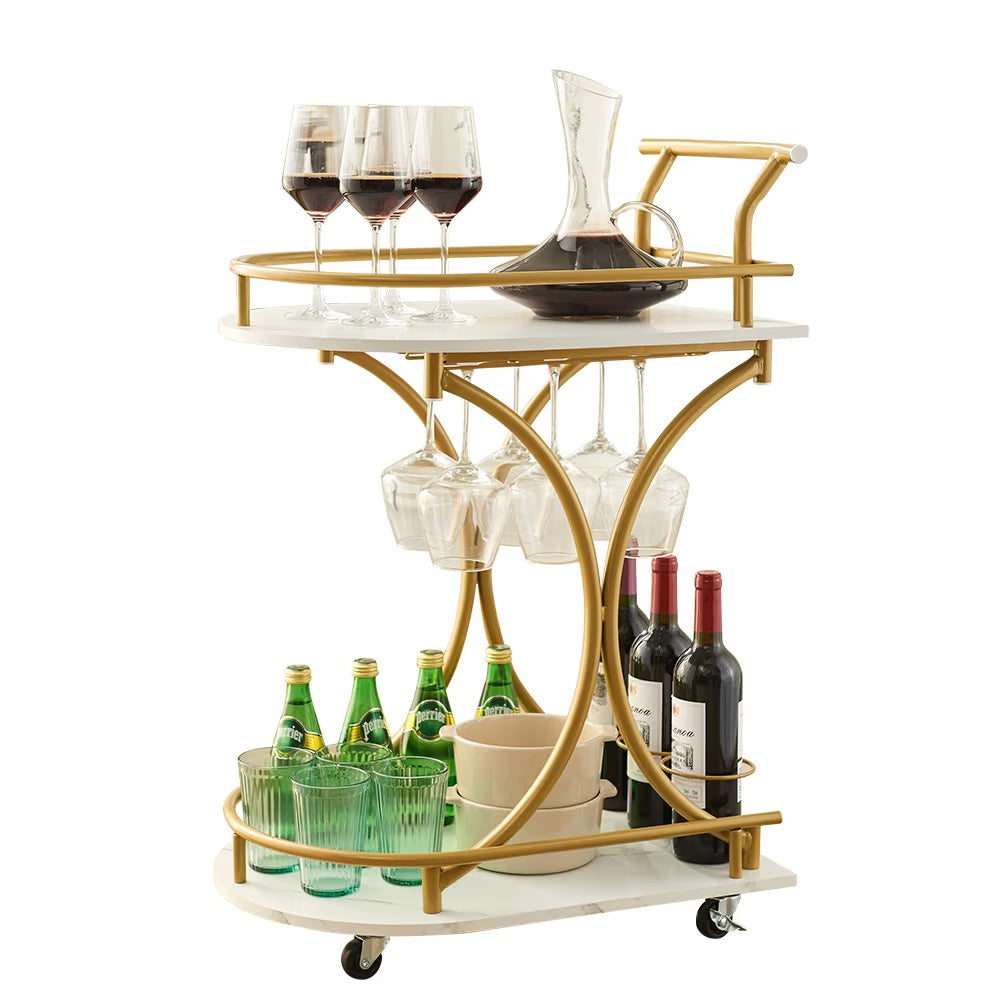 2-Tier Bar Cart with Wheels – Modern Home Serving Trolley
